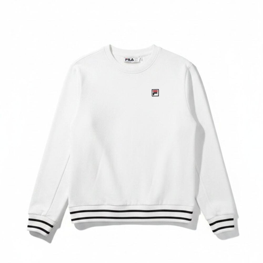 FILA Optic White 100% Cotton Logo Pullover Sweatshirt - Size Small